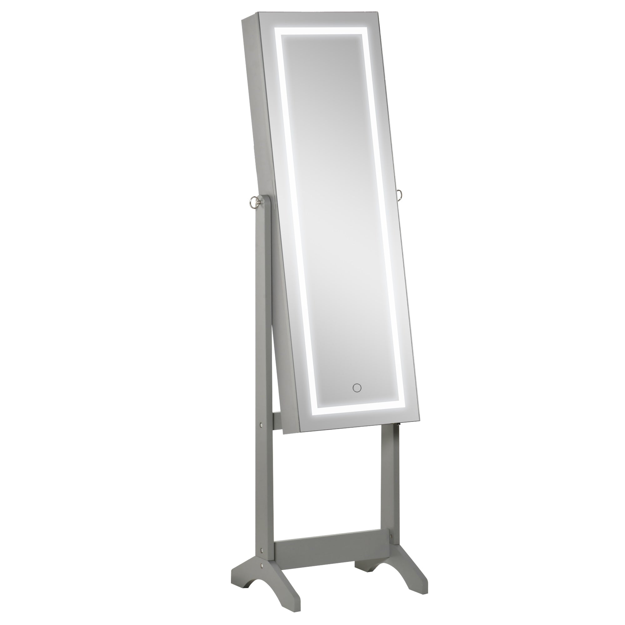 Lockable Jewelry Armoire with LED Light, Standing Mirror with Storage for Bedroom Dressing Room, Grey Jewelry Armoire & Jewellery Mirror Cabinets   at Gallery Canada