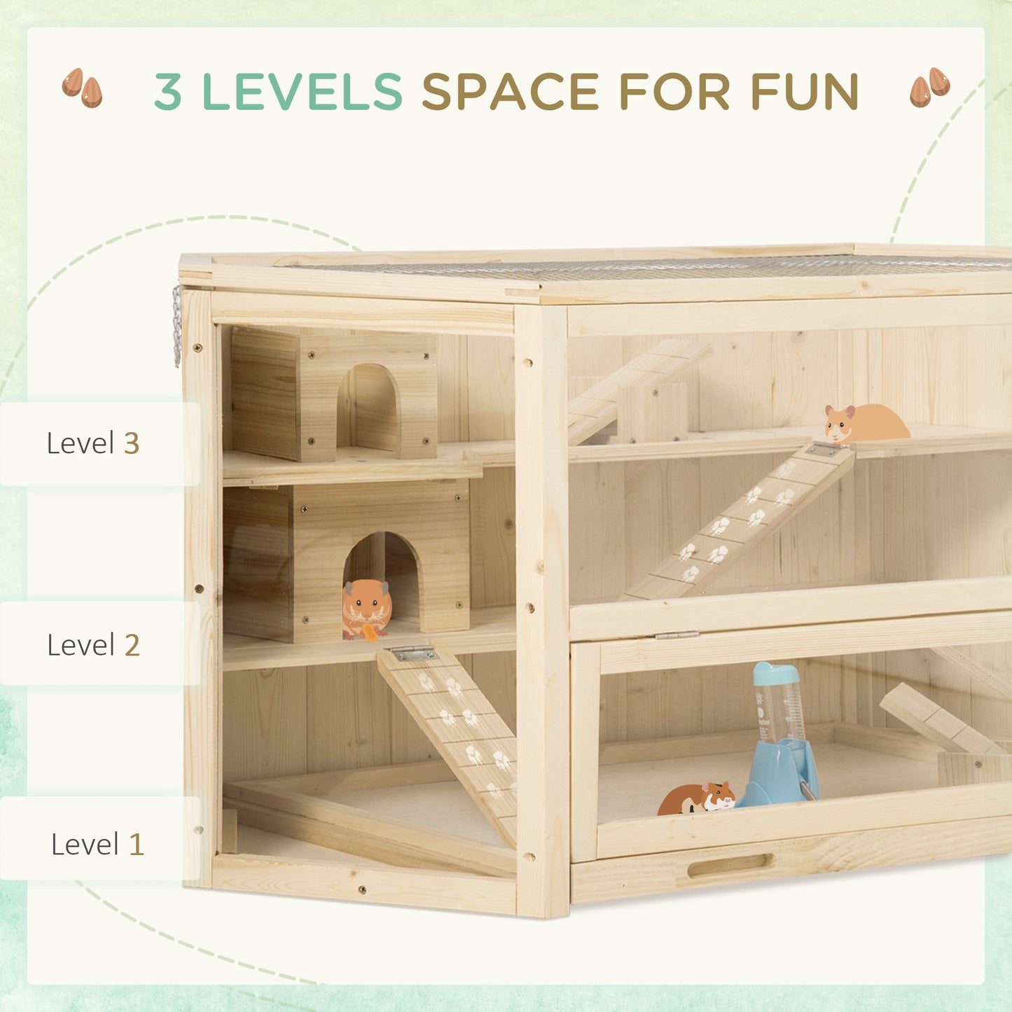 Wooden Large Hamster Cage Mouse Rats Small Animal Exercise Play House 3 Tier with Tray, Seesaws, Water Bottle Hamster Cages   at Gallery Canada