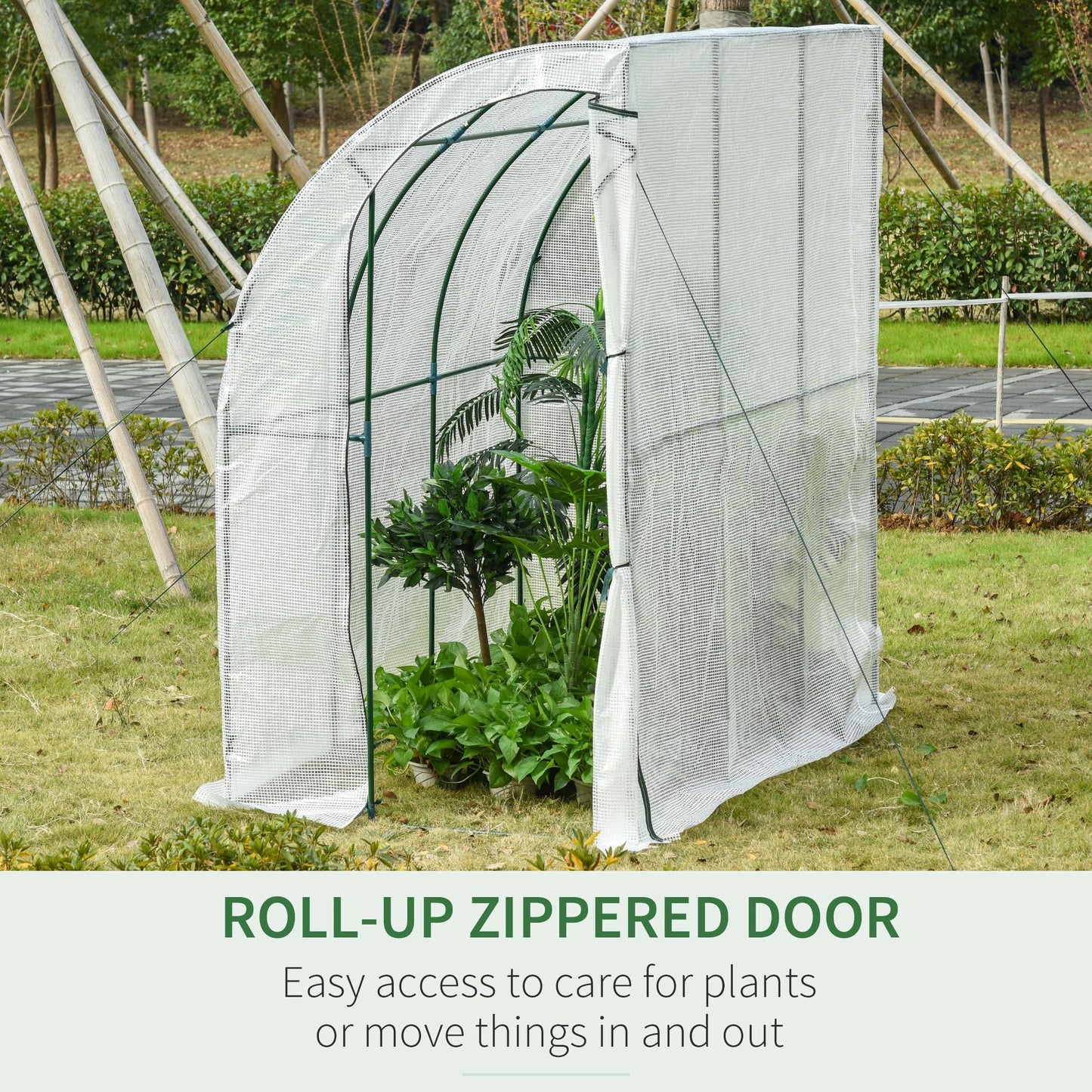 7' x 4' x 7' Outdoor Lean-to Walk-in Garden Greenhouse with Roll-Up Door Hot House for Plants Herbs Vegetables, White Walk In Greenhouses   at Gallery Canada