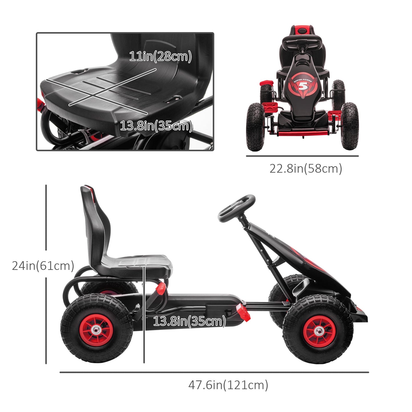 Ergonomic Kids Pedal Go Kart with Adjustable Seat, Rubber Wheels, Hand Brake, Ages 5-12, Red Pedal Go Karts for Kids   at Gallery Canada