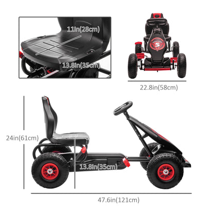 Ergonomic Kids Pedal Go Kart with Adjustable Seat, Rubber Wheels, Hand Brake, Ages 5-12, Red Pedal Go Karts for Kids   at Gallery Canada