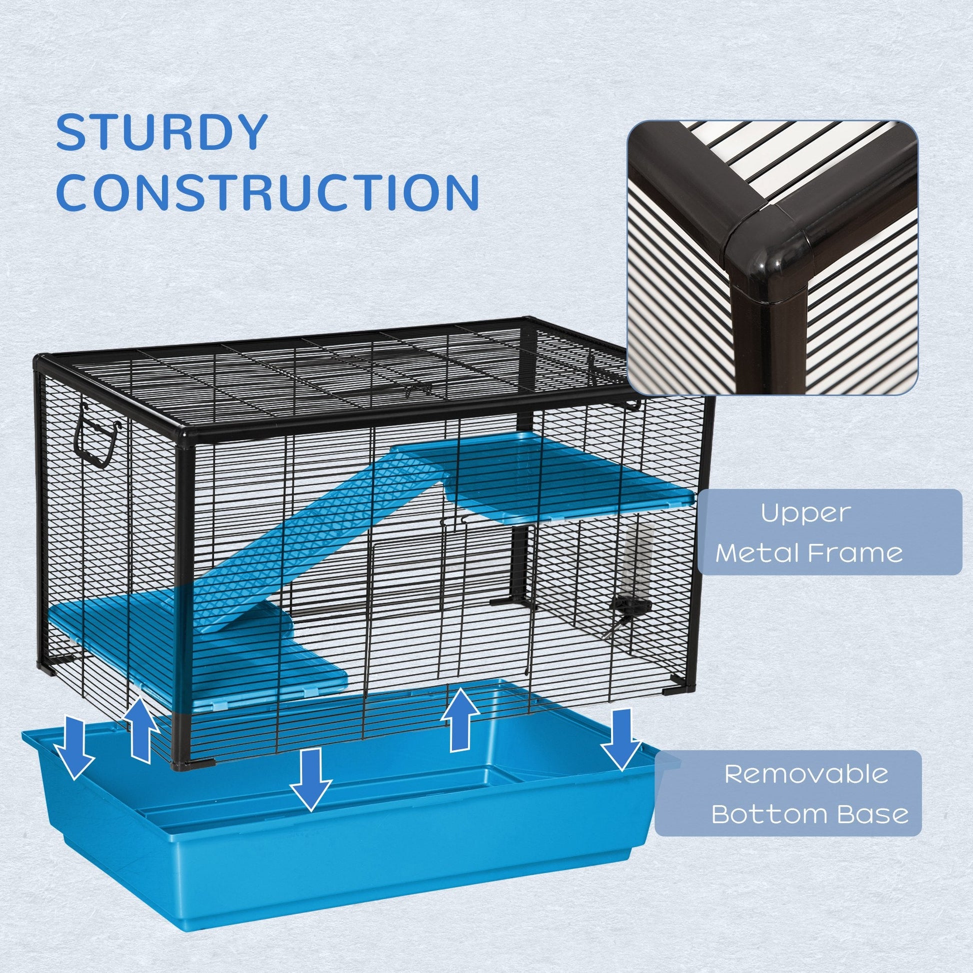 3-tier Hamster Cage, Guinea Pig Cage with Accessories Food Dish Water Bottle, Ramps, 31.5"x19"x 23", Light Blue Houses & Habitats   at Gallery Canada