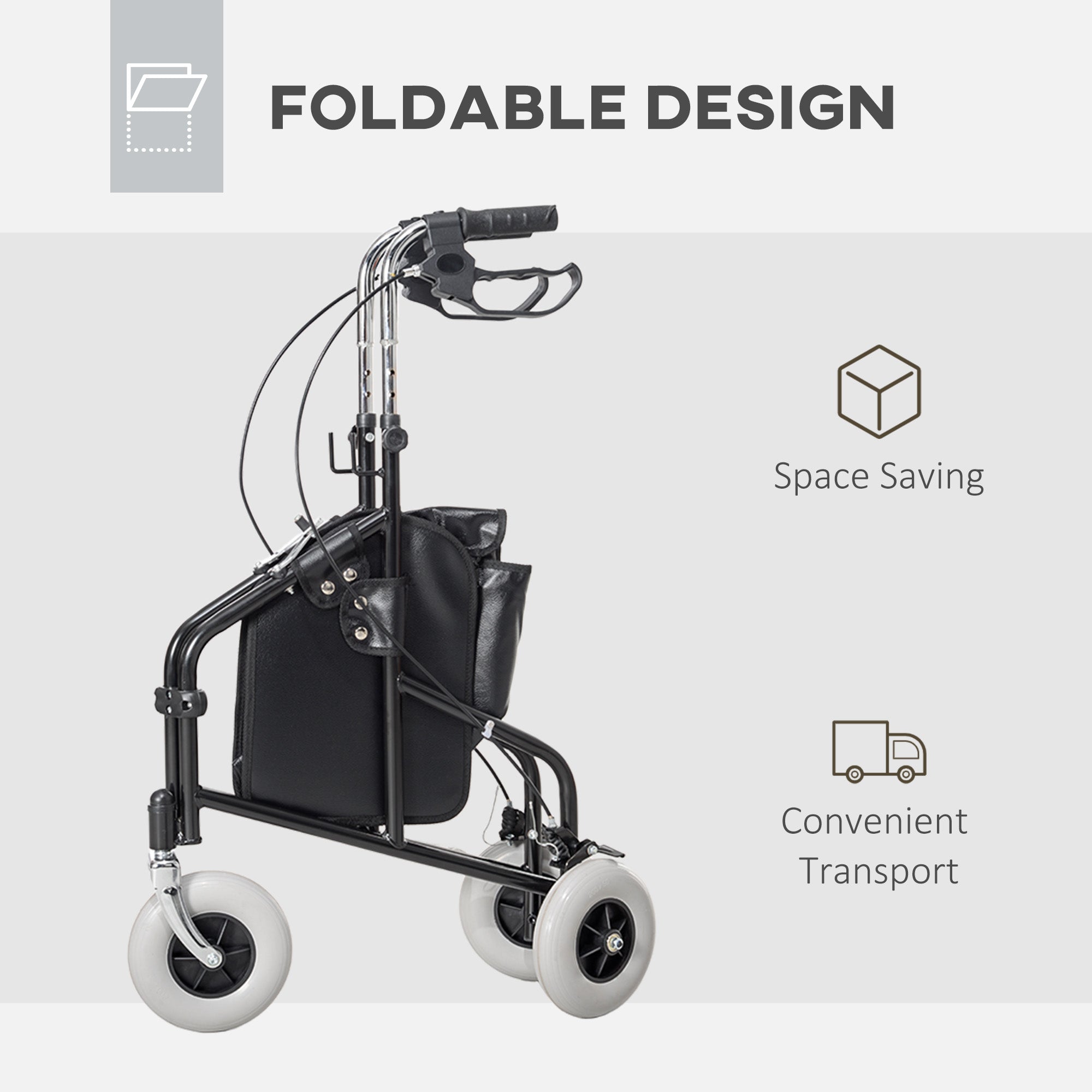 Upright Walker Up Rollator, Rolling Walker with Wheels, Storage Bag, Tray, Adjustable Handle Height, Black Knee Walker & Wheelchair Ramps   at Gallery Canada