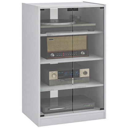 5-Tier Media Cabinet, Media Stand with Adjustable Shelves, Tempered Glass Doors, and Cable Management, Distressed White Storage Cabinets   at Gallery Canada