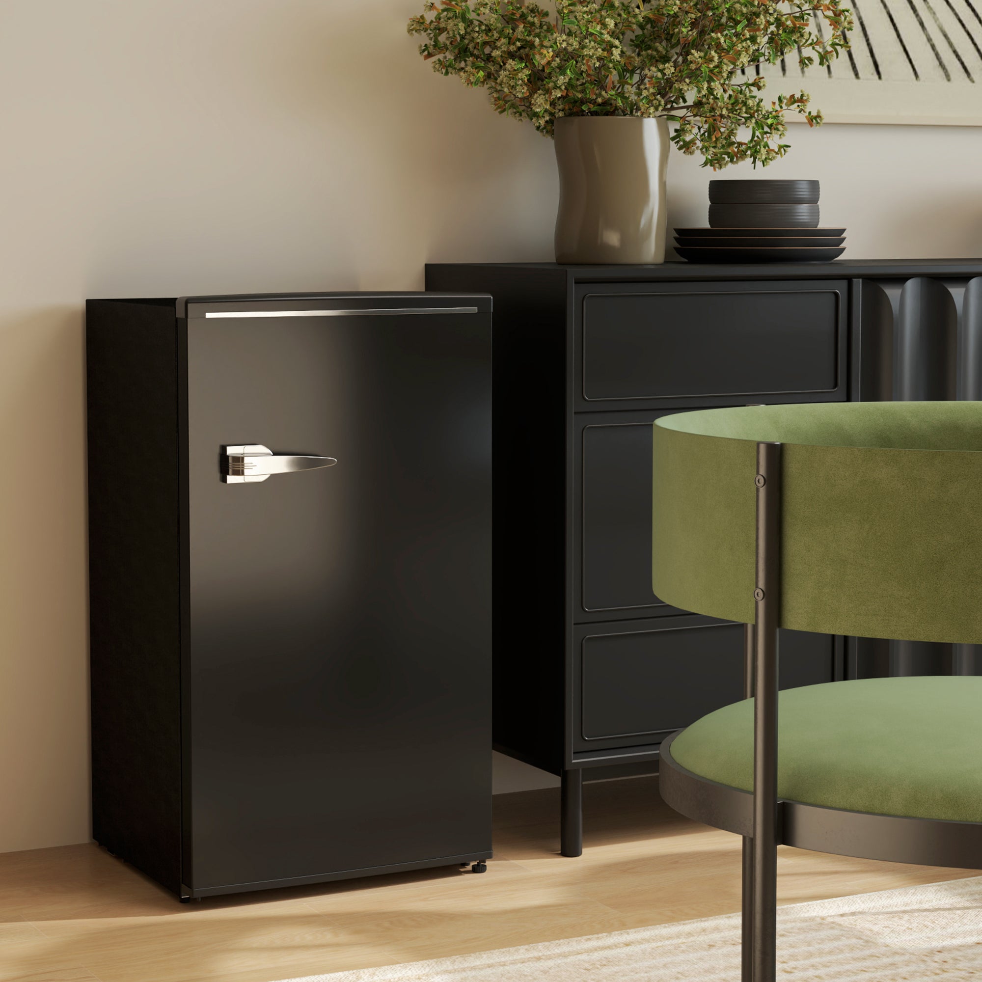 Retro Mini Fridge, 3.1 Cu. Ft Single Door Compact Refrigerator with Adjustable Thermostat, 2 Glass Shelves, Black Small Kitchen Appliances at Gallery Canada