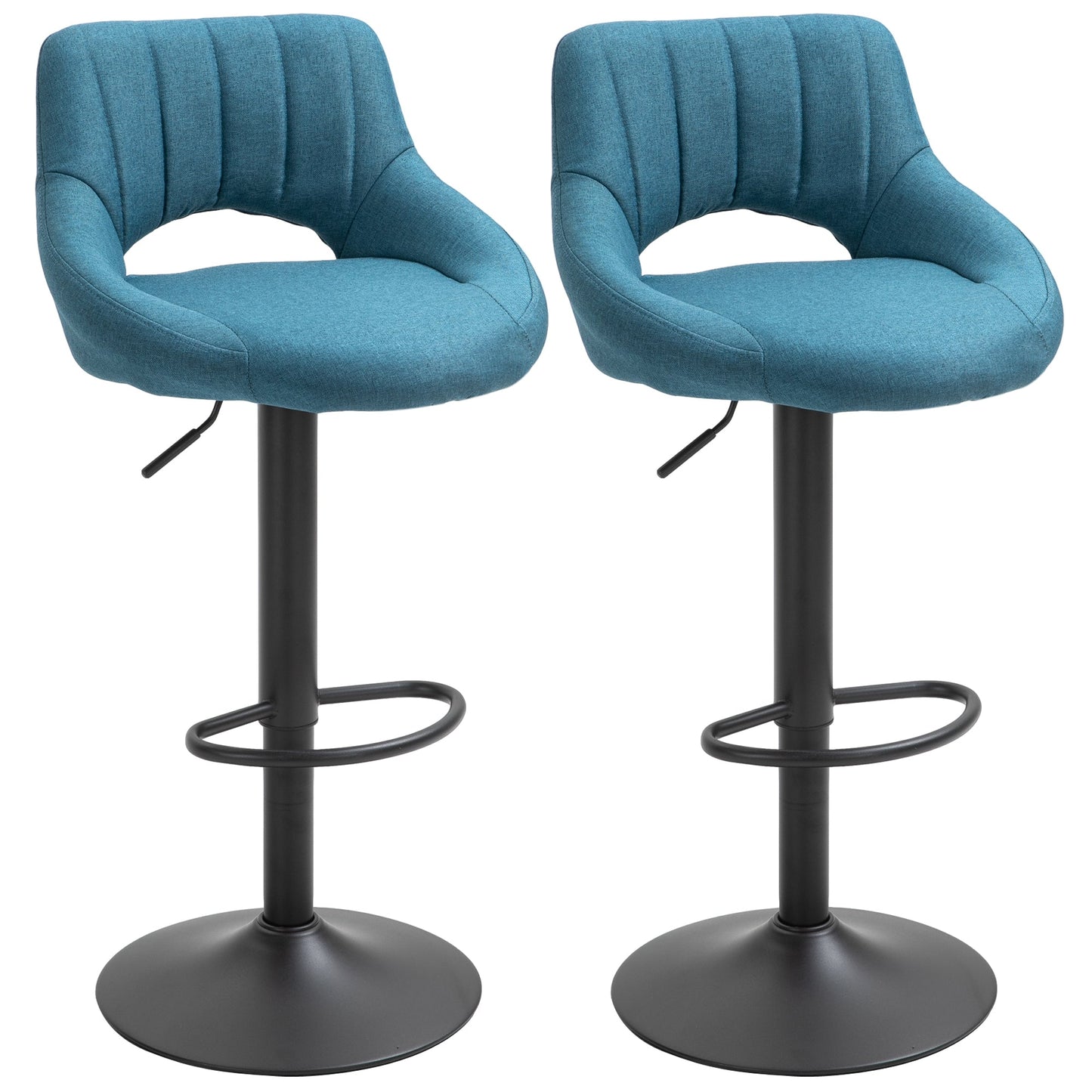 Bar Stools Set of 2, Swivel Counter Height Barstools with Adjustable Height, Linen Upholstered Bar Chairs with Round Metal Base and Footrest, Blue Bar Stools Blue  at Gallery Canada