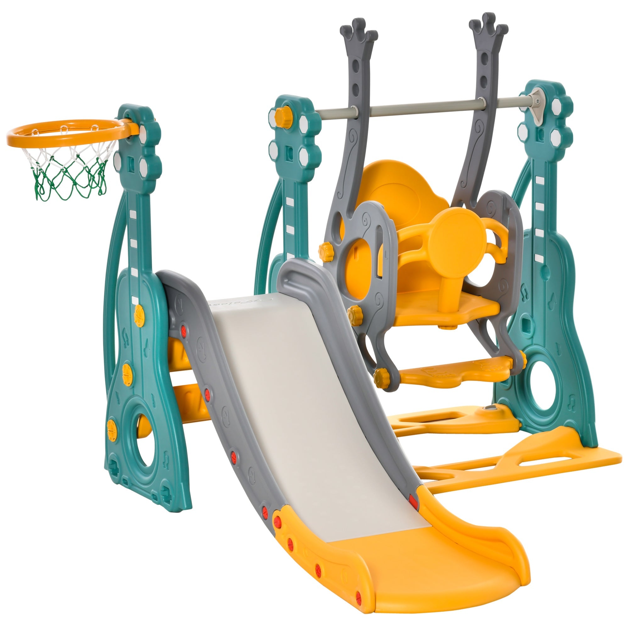 4-in-1 Toddler Swing and Slide Set with Basketball Hoop, Adjustable Seat, Multi Colour Gym Sets & Swings Multi Colour  at Gallery Canada