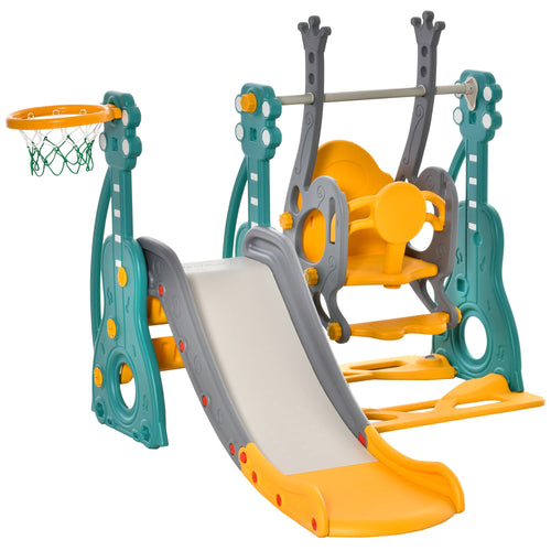 4-in-1 Toddler Swing and Slide Set with Basketball Hoop, Adjustable Seat, Multi Colour