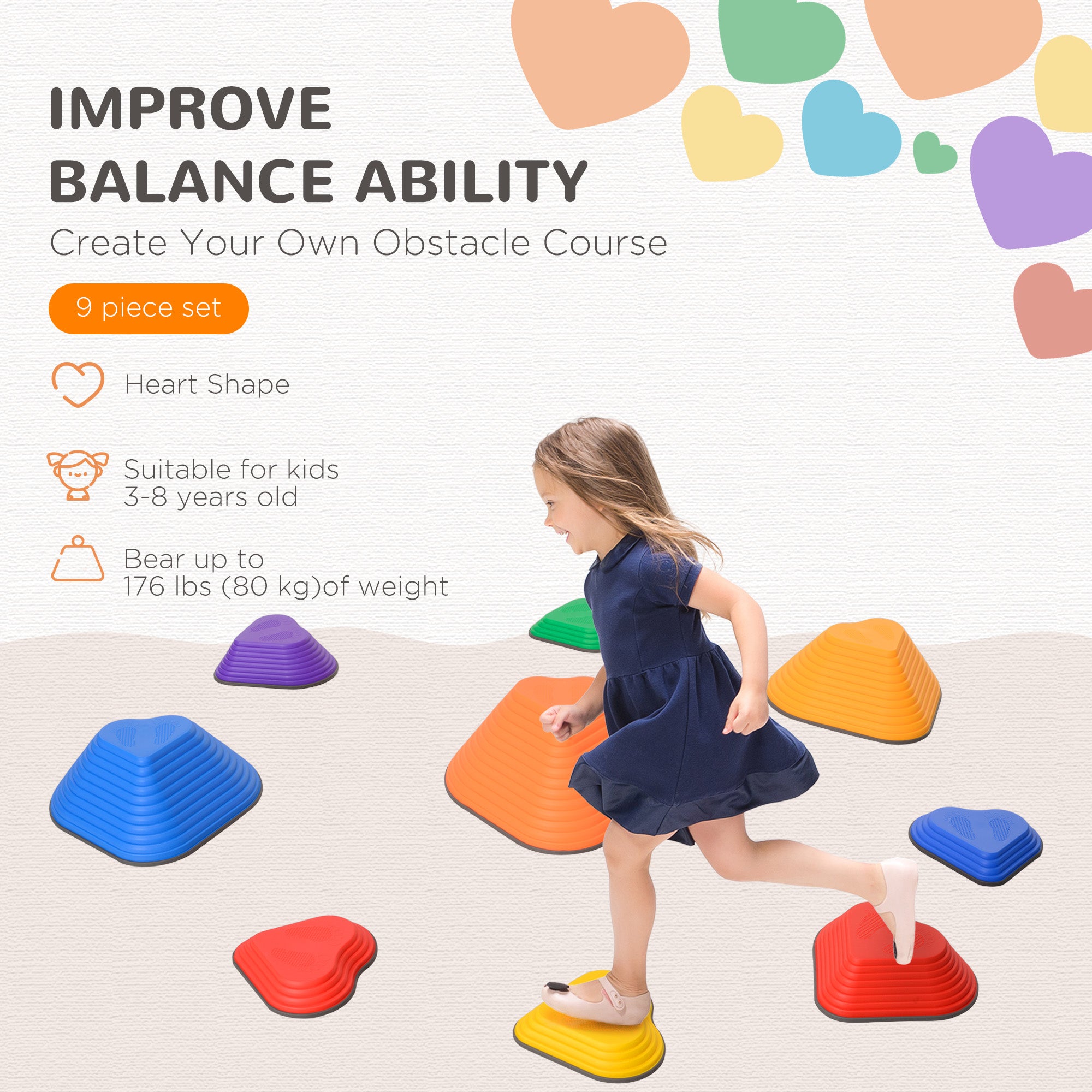 9PCs Non-Slip Stackable Kids Stepping Stones, Heart-Shaped Gym Sets & Swings at Gallery Canada