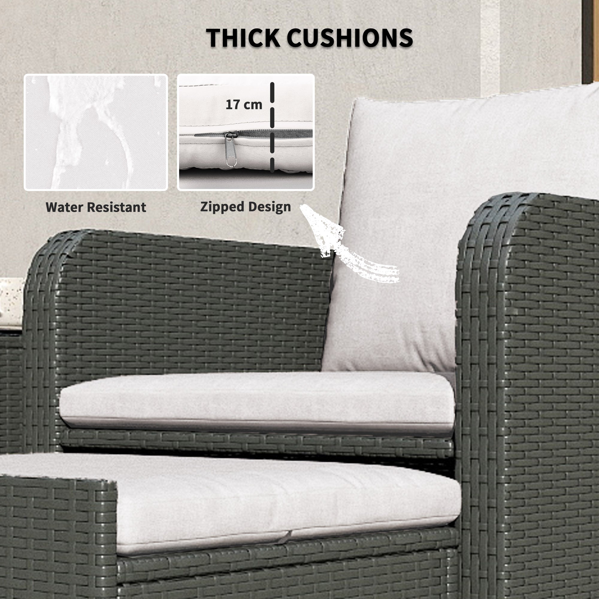 5 Piece Rattan Balcony Furniture Set, Wicker Outdoor Furniture Set with 2-Tier Coffee Table, Ottomans, Grey, Cream White Patio Furniture Sets at Gallery Canada