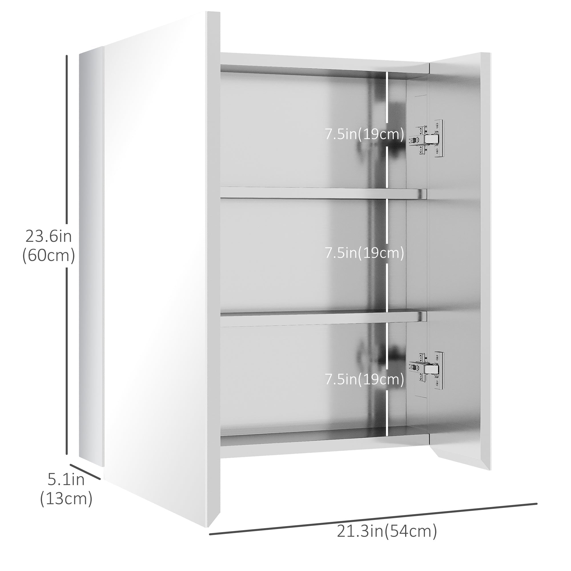 Wall Mounted Medicine Cabinet with Mirror Wall Mirror Cabinet with Hinged Doors 3-Tier Storage Shelves Silver Mirror Medicine Cabinets   at Gallery Canada