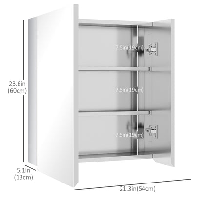 Wall Mounted Medicine Cabinet with Mirror Wall Mirror Cabinet with Hinged Doors 3-Tier Storage Shelves Silver Mirror Medicine Cabinets   at Gallery Canada