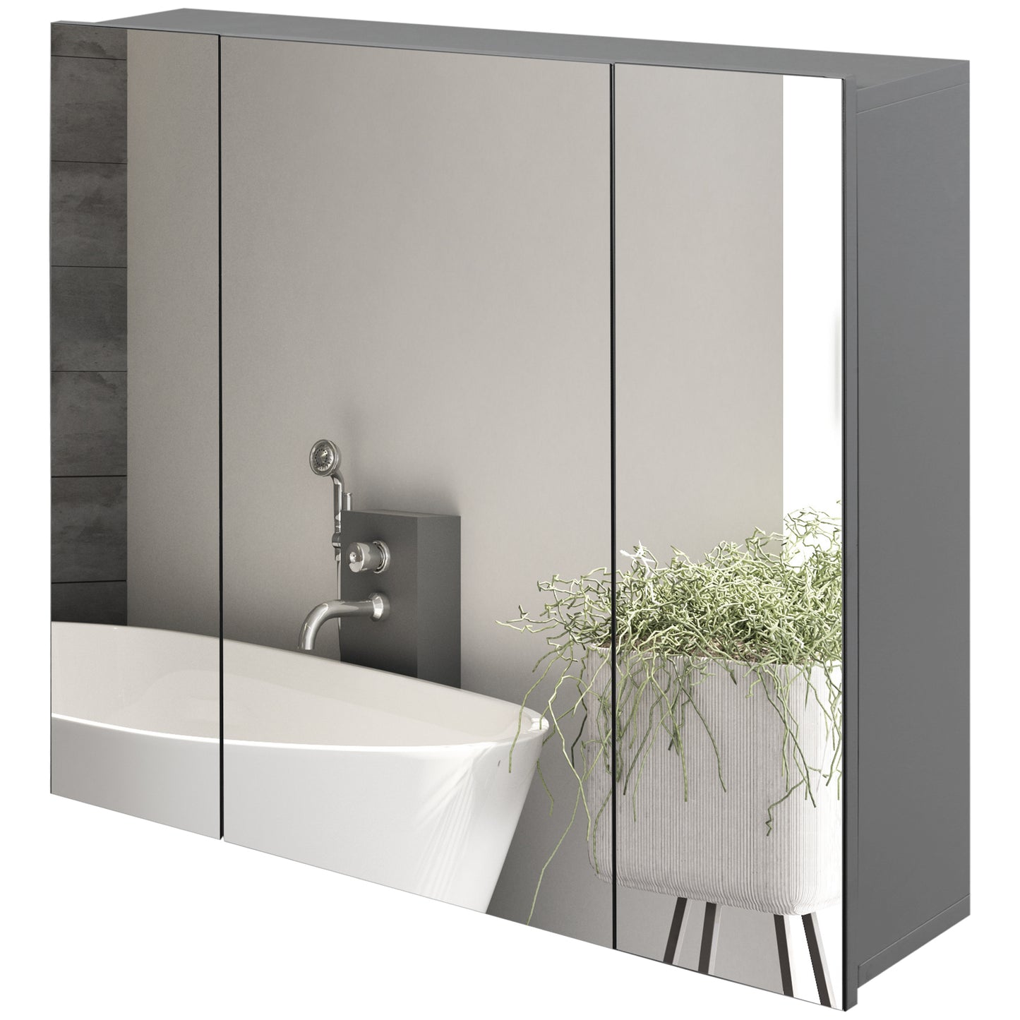 Wall Mounted Mirror Cabinet, Bathroom Medicine Cabinet with Mirror, 3 Doors and Adjustable Shelves, Gray Mirror Medicine Cabinets   at Gallery Canada