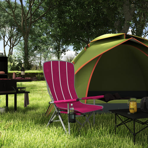 Folding Camping Chair High Back Portable Lawn Chair w/ Storage Pocket, Cup Holder and Carrying Bag for Outdoor, Beach, Picnic, Hiking, Travel, Wine Red
