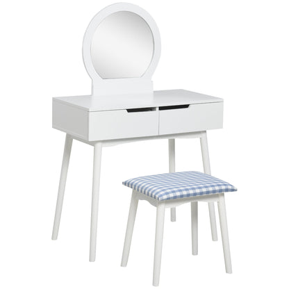 Vanity Table Set with Round Mirror and 2 Drawers, Dressing Table with Cushioned Stool Set for Bedroom, White Dressing & Vanity Tables Multi Colour  at Gallery Canada