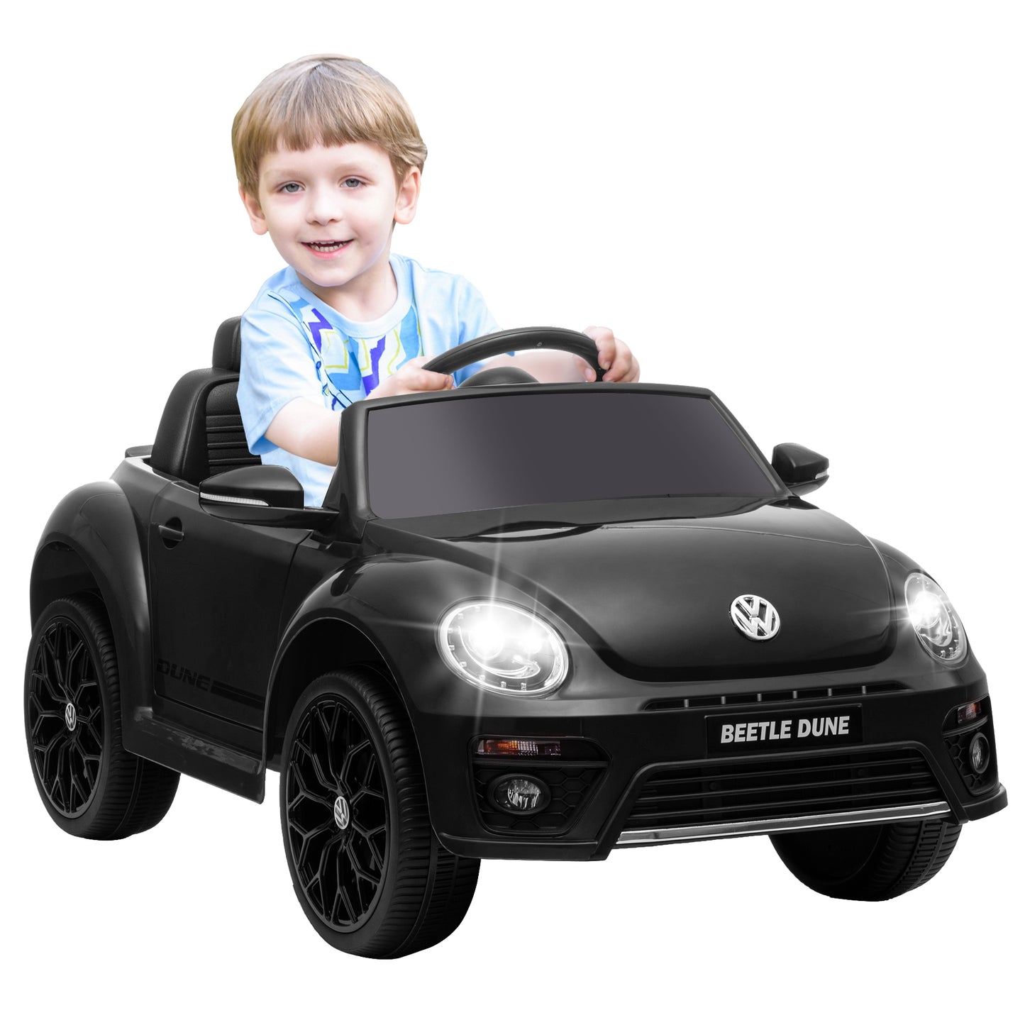 12V Volkswagen Beetle Licensed Electric Car for Kids w/ Remote Control, 4 Spring Suspension Wheels, Soft Start, Black Electric Toy Cars   at Gallery Canada