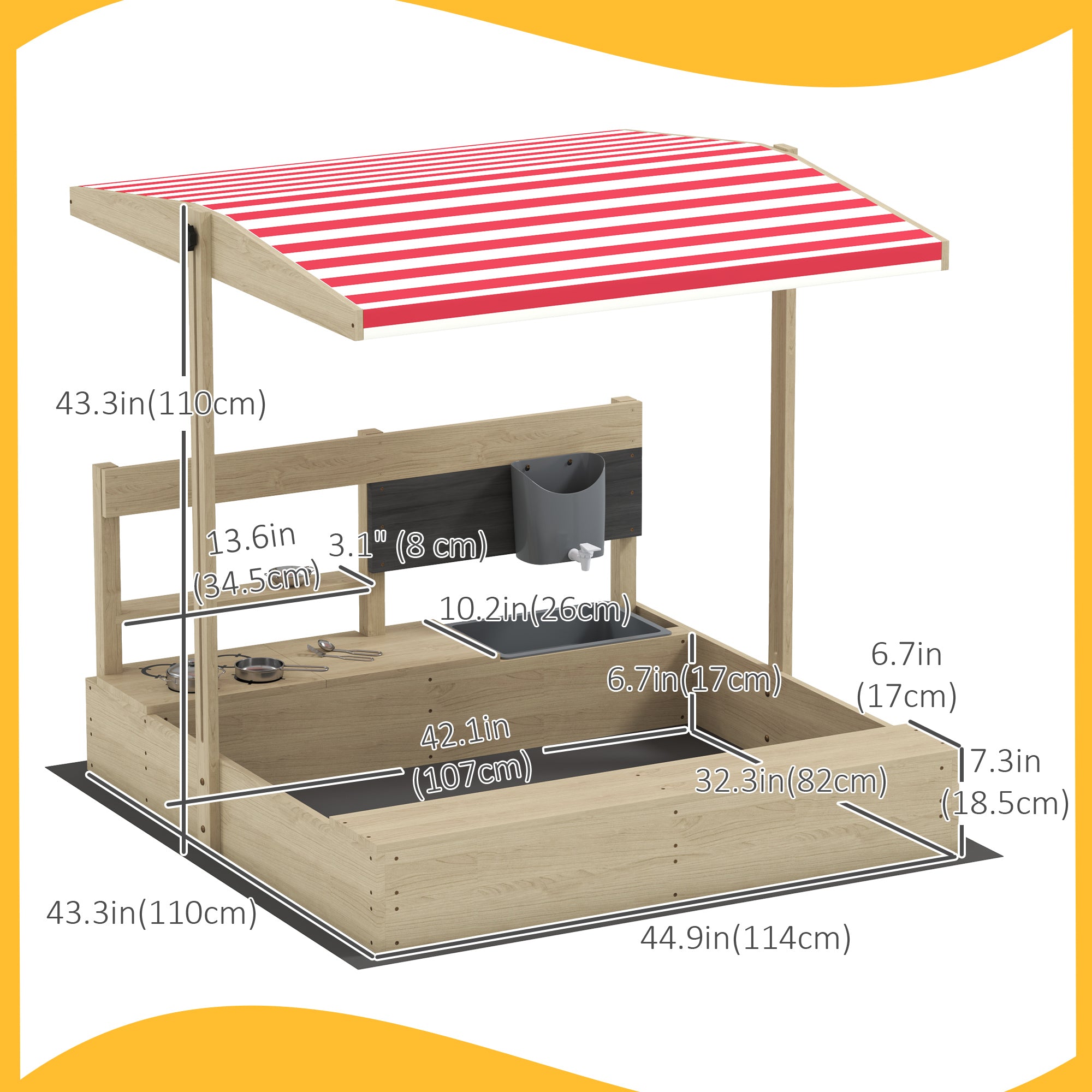 Kids Sandbox with Cover Kitchen Playset Toys, Wooden Sand Box with Seat, Storage, for 3-7 Years Old, Natural Wood Sandboxes & Accessories at Gallery Canada