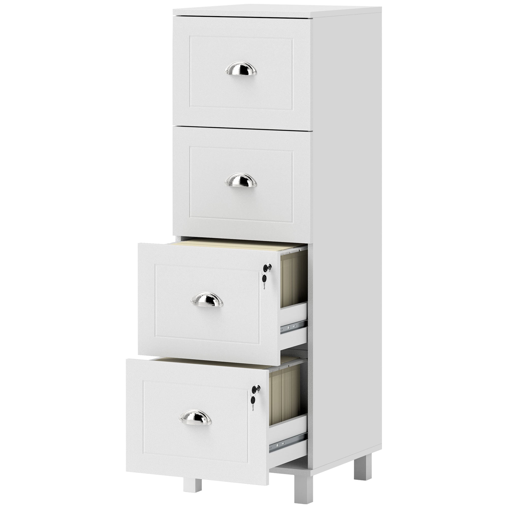 4 Drawer File Cabinet with Lock, Office Filing Cabinet, A4 Letter Size, Hanging File Folders, White Office Cabinets & Cupboards White at Gallery Canada