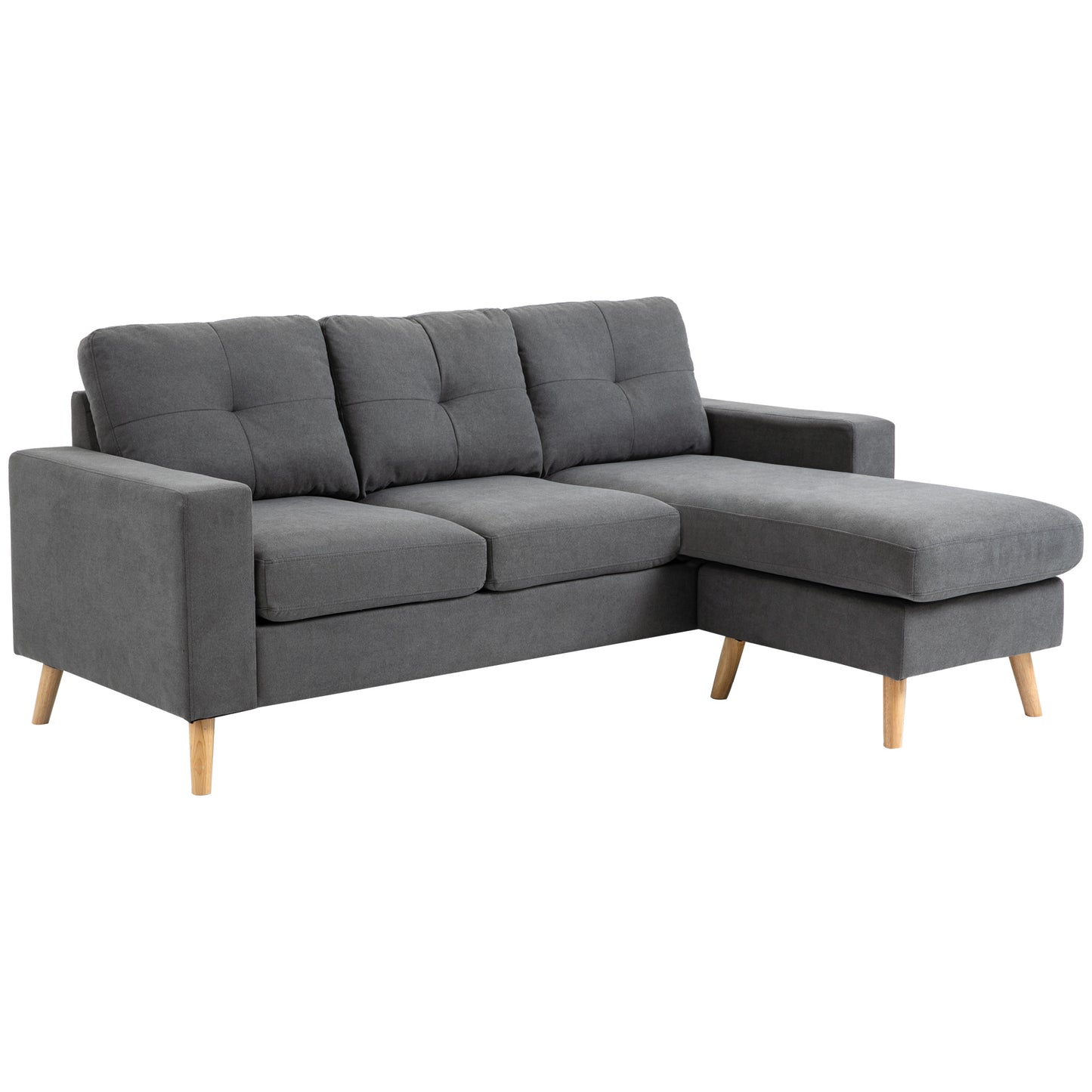 Sectional Sofa Couch, L Shaped Couch with Reversible Chaise, Wooden Legs for Living Room, Bedroom, Dark Grey 3-Seater Sofas   at Gallery Canada