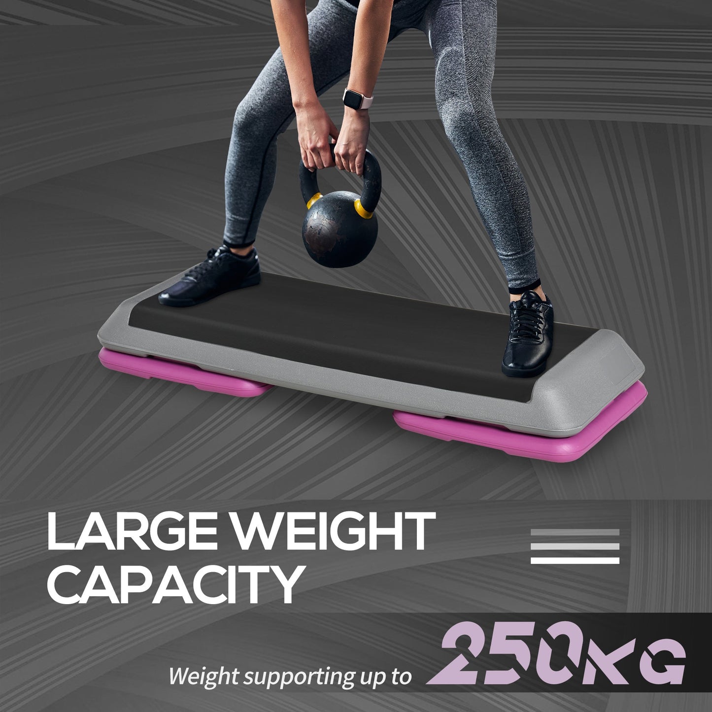 43" Adjustable Aerobic Platform Stepper 3 Level with Risers 4” 6” 8” Cardio Fitness Trainer Workout Step Home Gym Exercise, Black Purple Aerobic Equipment   at Gallery Canada