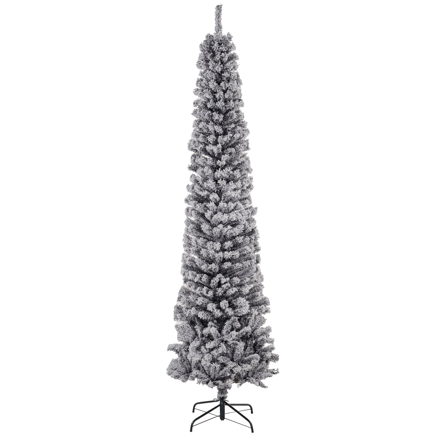 6ft Flocked Christmas Tree, Pencil Christmas Tree with Realistic Branch Tips, Folding Metal Stand, Black Pencil Christmas Trees   at Gallery Canada