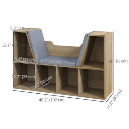 6-Cubby Bookcase with Seat Cushion, Cube Storage Shelf with Reading Nook for Home Office, Study, Oak Bookshelves & Bookcases at Gallery Canada