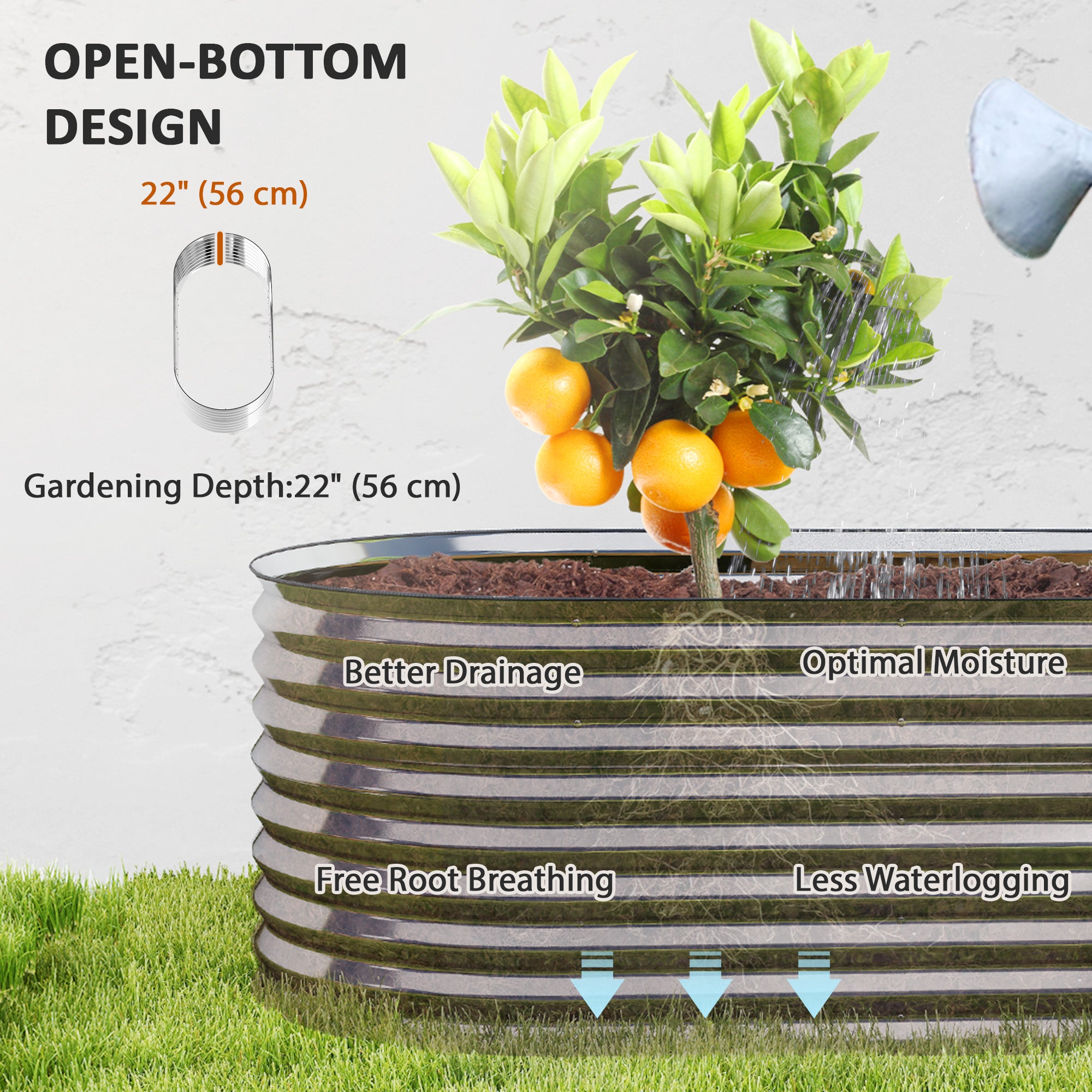 5 x 2.5 x 2ft Galvanized Raised Garden Bed, Easy DIY Oval Planter Box with Safety Edging and Gloves, Silver Raised Garden Beds at Gallery Canada