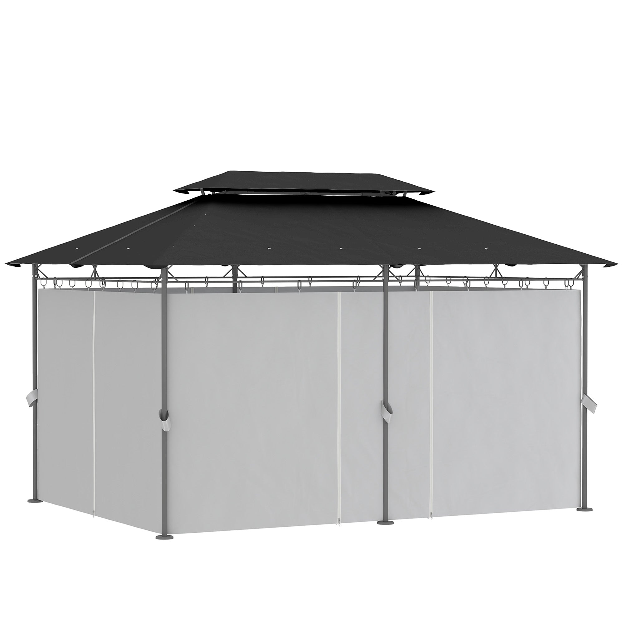 10' x 13' Double Roof Patio Gazebo, Outdoor Gazebo with Curtains, for Garden, Lawn, Backyard and Deck, Dark Grey Gazebos Dark Grey at Gallery Canada