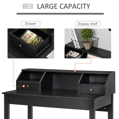 Rectangle Computer Desk with Display Shelves Drawers Home Office Table Workstation Black Wood Grain Writing Desks   at Gallery Canada