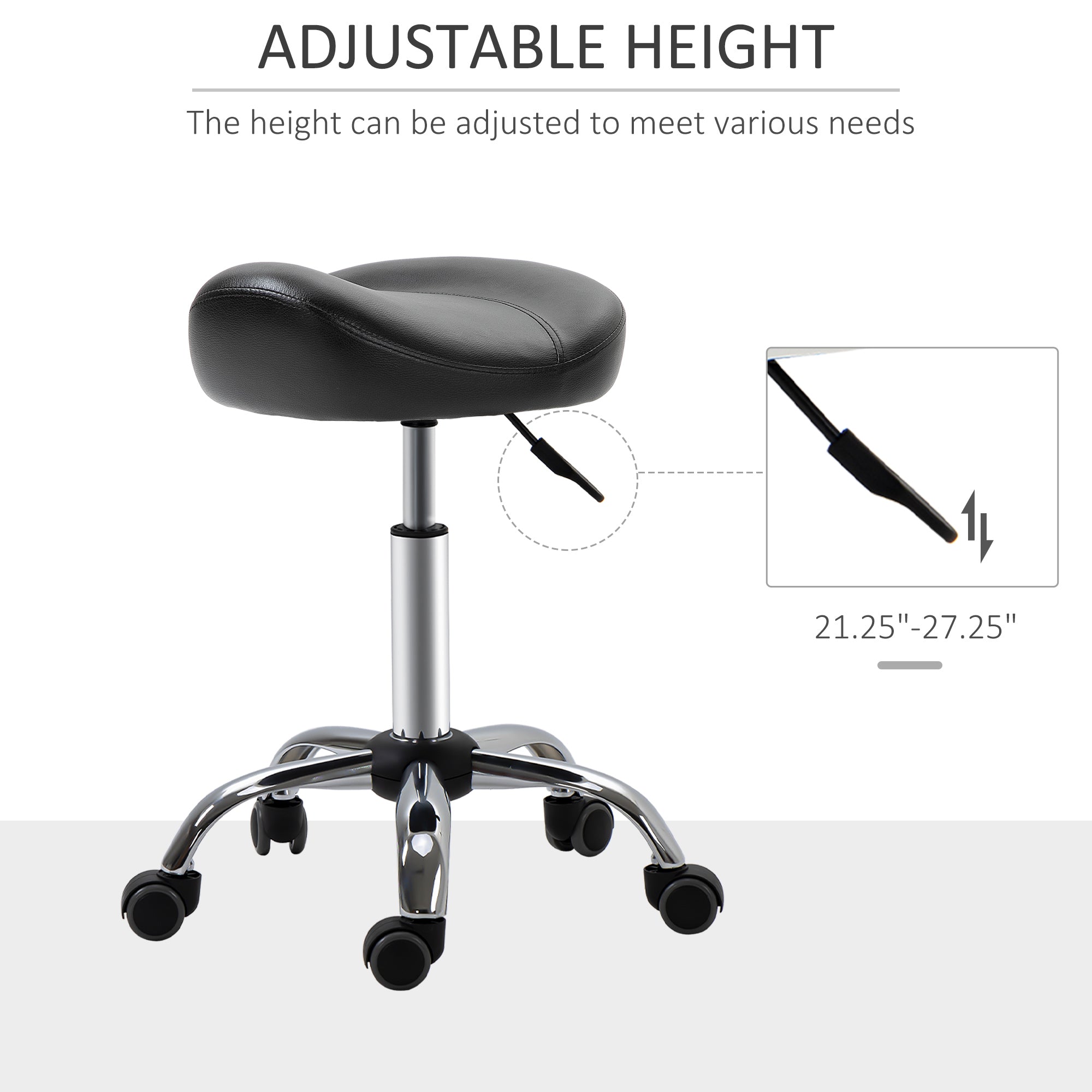 Saddle Stool, Height Adjustable Rolling Salon Chair with PU Leather for Massage, Spa, Clinic, Beauty and Tattoo, Black Salon Stools   at Gallery Canada