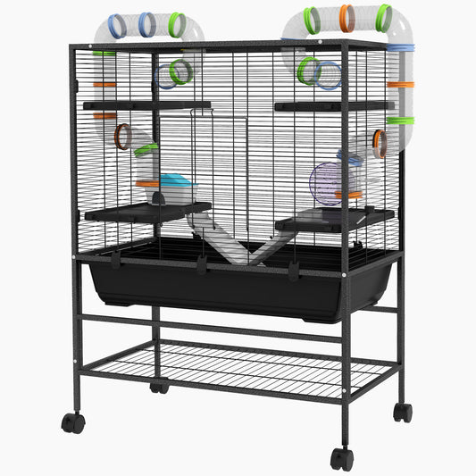 43" Rolling Hamster Cage with Tunnel Tube System, Storage Shelf, Exercise Wheel, Food Dish, Water Bottle, Ramp Hamster Cages   at Gallery Canada