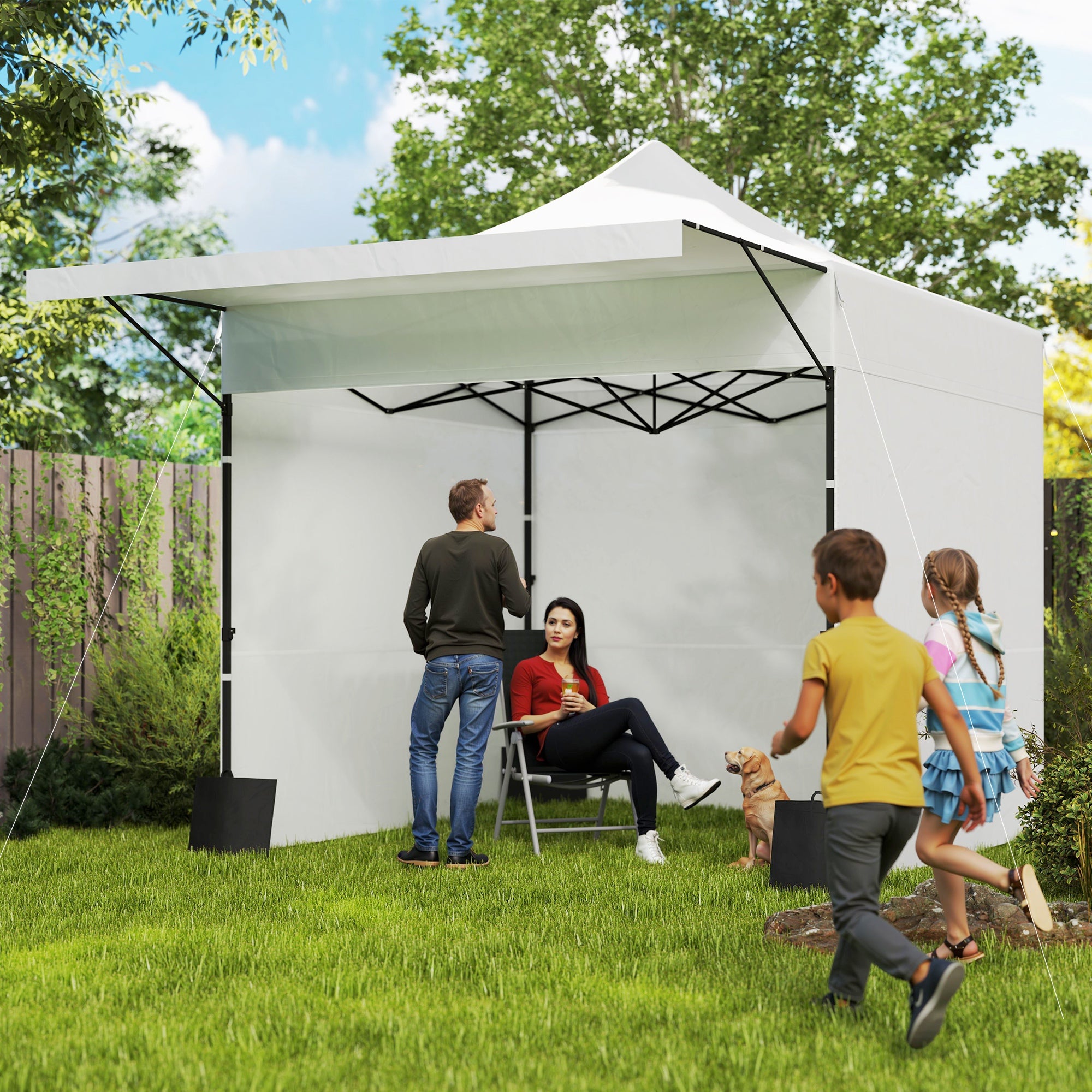 10' x 10' Pop Up Canopy Tent with Awning and Sidewalls, Instant Sun Shelter with Wheeled Bag and Sand Bags Pop Up Canopies at Gallery Canada