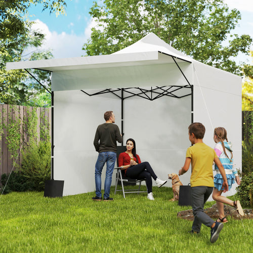 10' x 10' Pop Up Canopy Tent with Awning and Sidewalls, Instant Sun Shelter with Wheeled Bag and Sand Bags