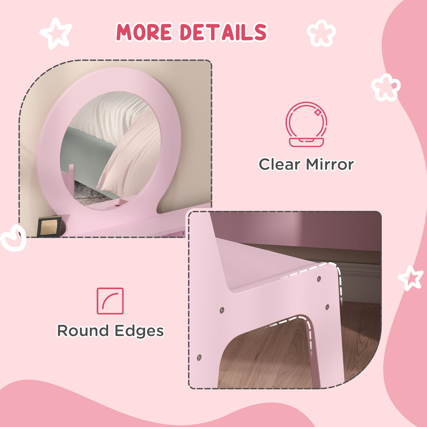 Kids Vanity Set, Children Makeup Table with Mirror, Stool and Storage Drawers, for Ages 3-8, Pink Toy Vanity   at Gallery Canada