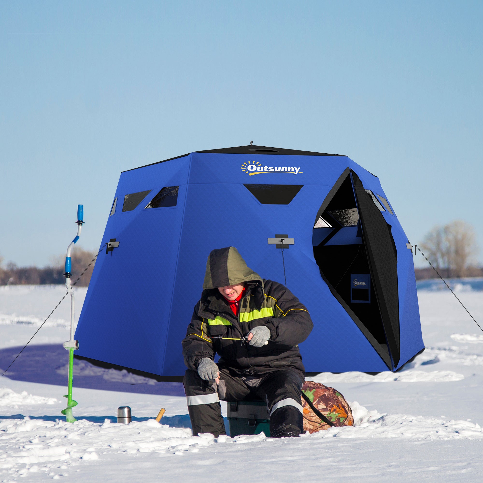 4 Person Insulated Ice Fishing Shelter, Pop-Up Portable Ice Fishing Tent with Carry Bag and Two Doors for -22℉, Blue Ice Fishing Tents Blue  at Gallery Canada