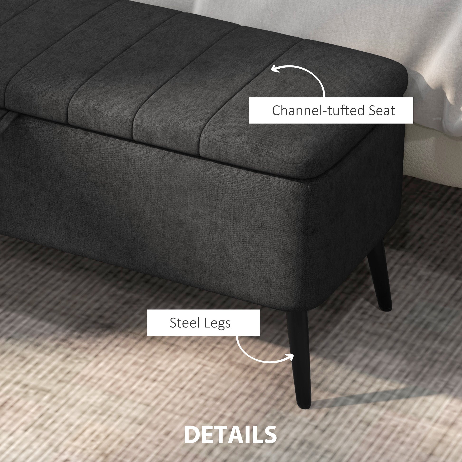 40" Ottoman with Storage, Linen Upholstered Storage Ottoman Bench with Steel Legs for Living Room, Bedroom Black Storage Ottomans & Benches at Gallery Canada