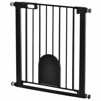 30"-32" Extra Wide Pet Gate Barrier with Small Door, Black Houses, Kennels & Pens   at Gallery Canada