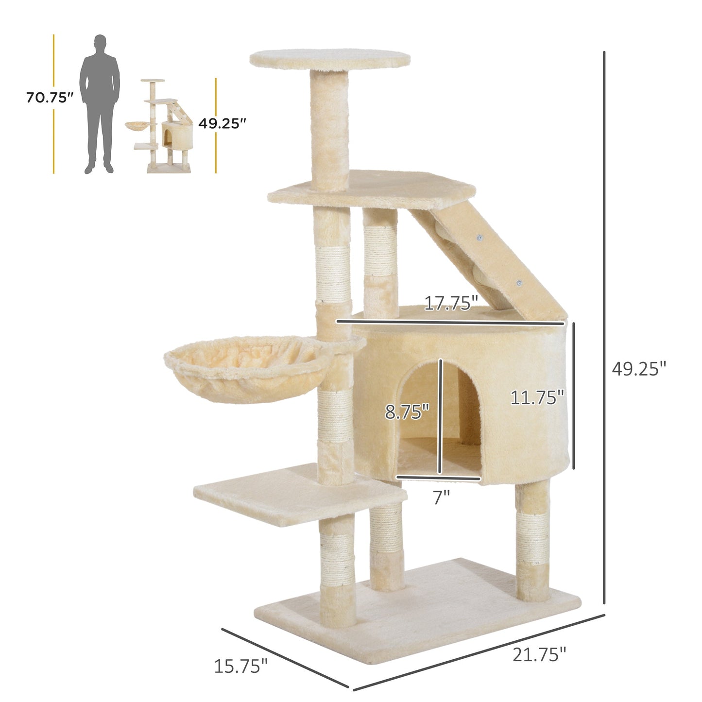 49” Deluxe Cat Tree Furniture Scratching Pet Tower Kitten Play Post (Creamy White) Cat Posts   at Gallery Canada