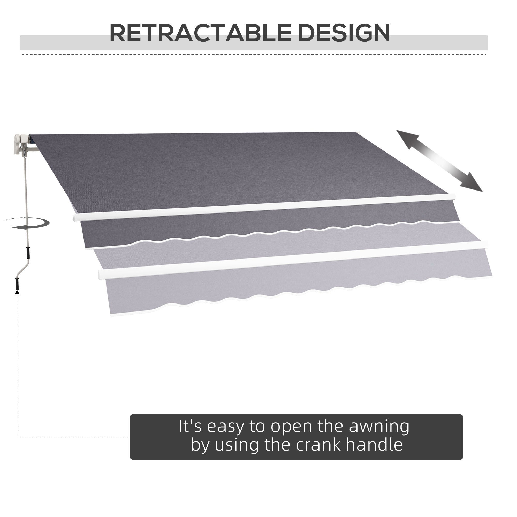 12' x 10' Manual Retractable Awning Outdoor Sunshade Shelter with Adjustable &; Versatile Design, Dark Grey Patio Awnings at Gallery Canada