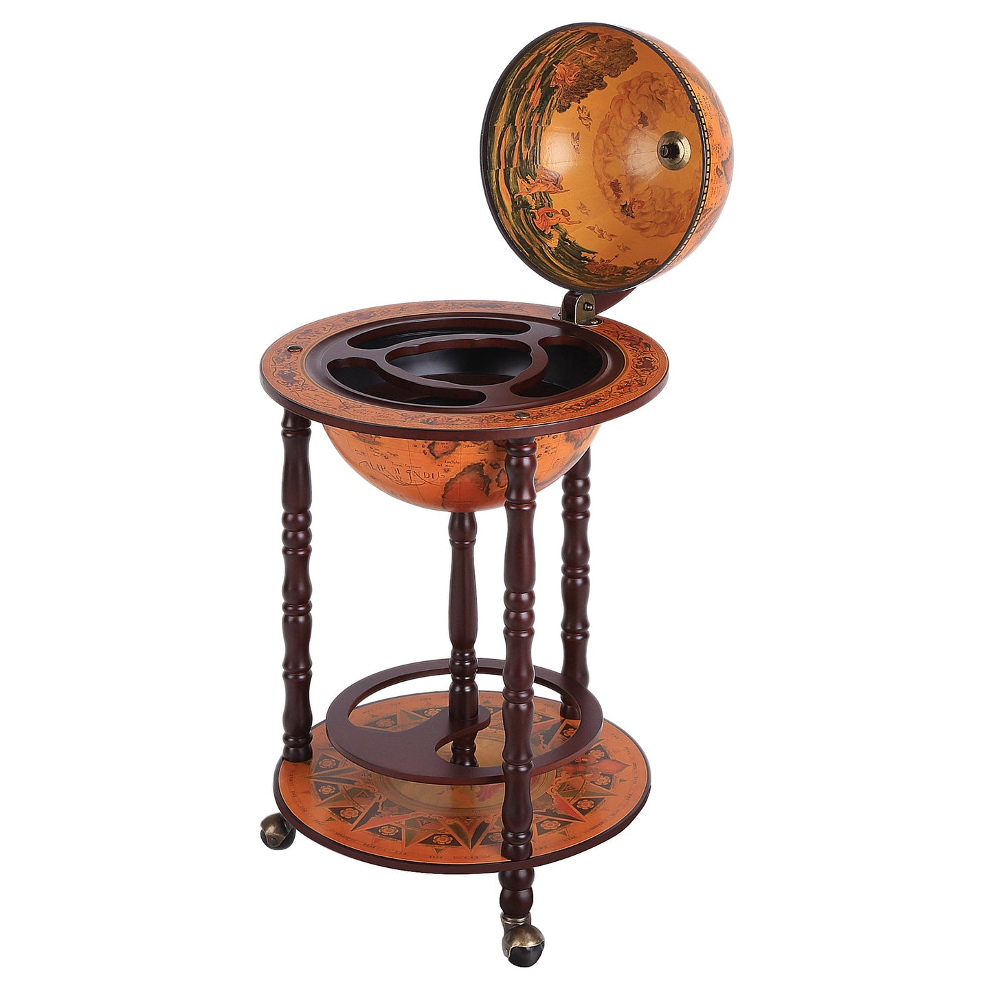 Rolling 18" Globe Bar, Liquor Cabinet with Bottle Shelf Holder Wine Host Trolley with Wheels Wine Racks   at Gallery Canada