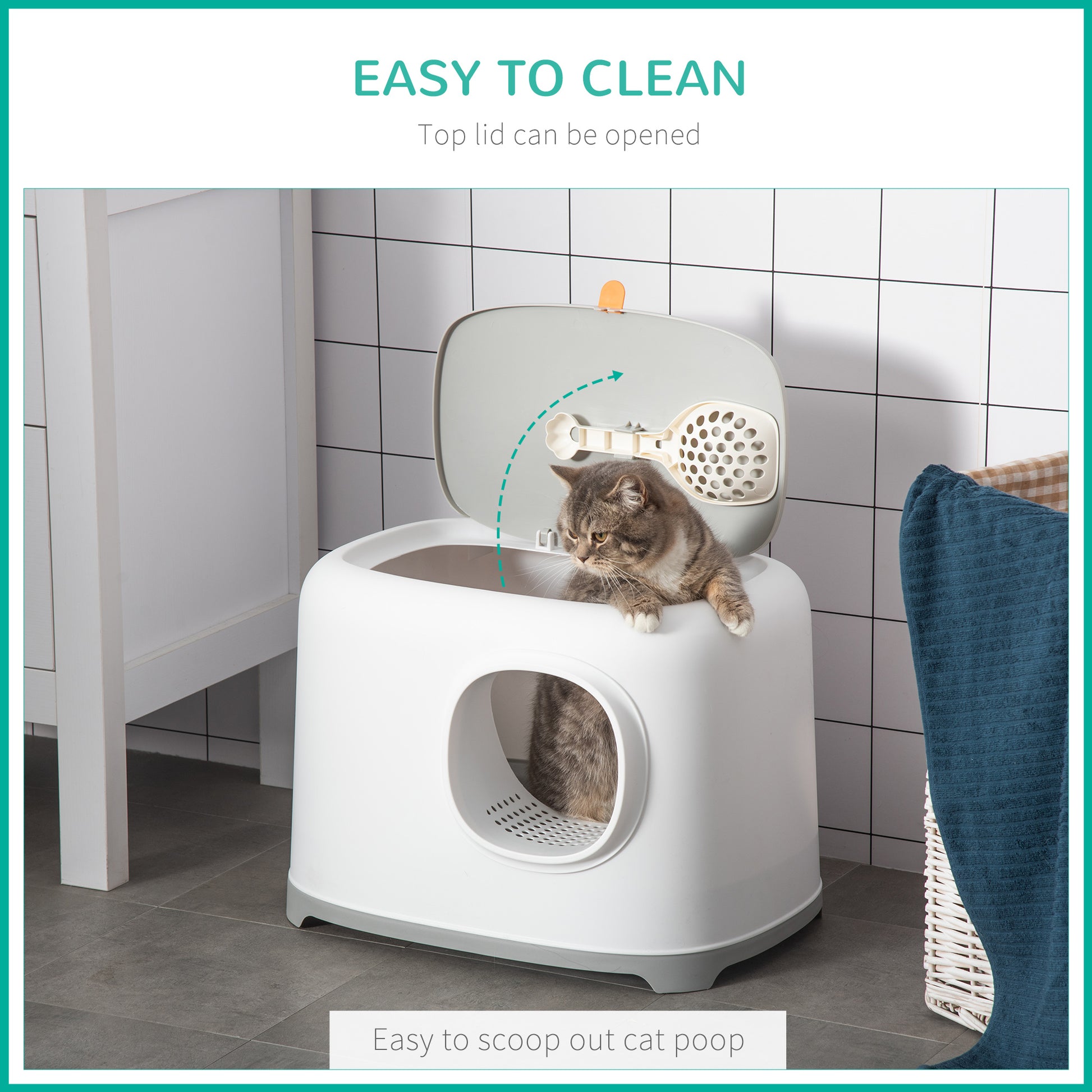 Cat Litter Box with Anti-Sand Tunnel, Scoop, Open Top, Odor Control &; Easy to Clean, White Cat Litter Box Enclosures at Gallery Canada