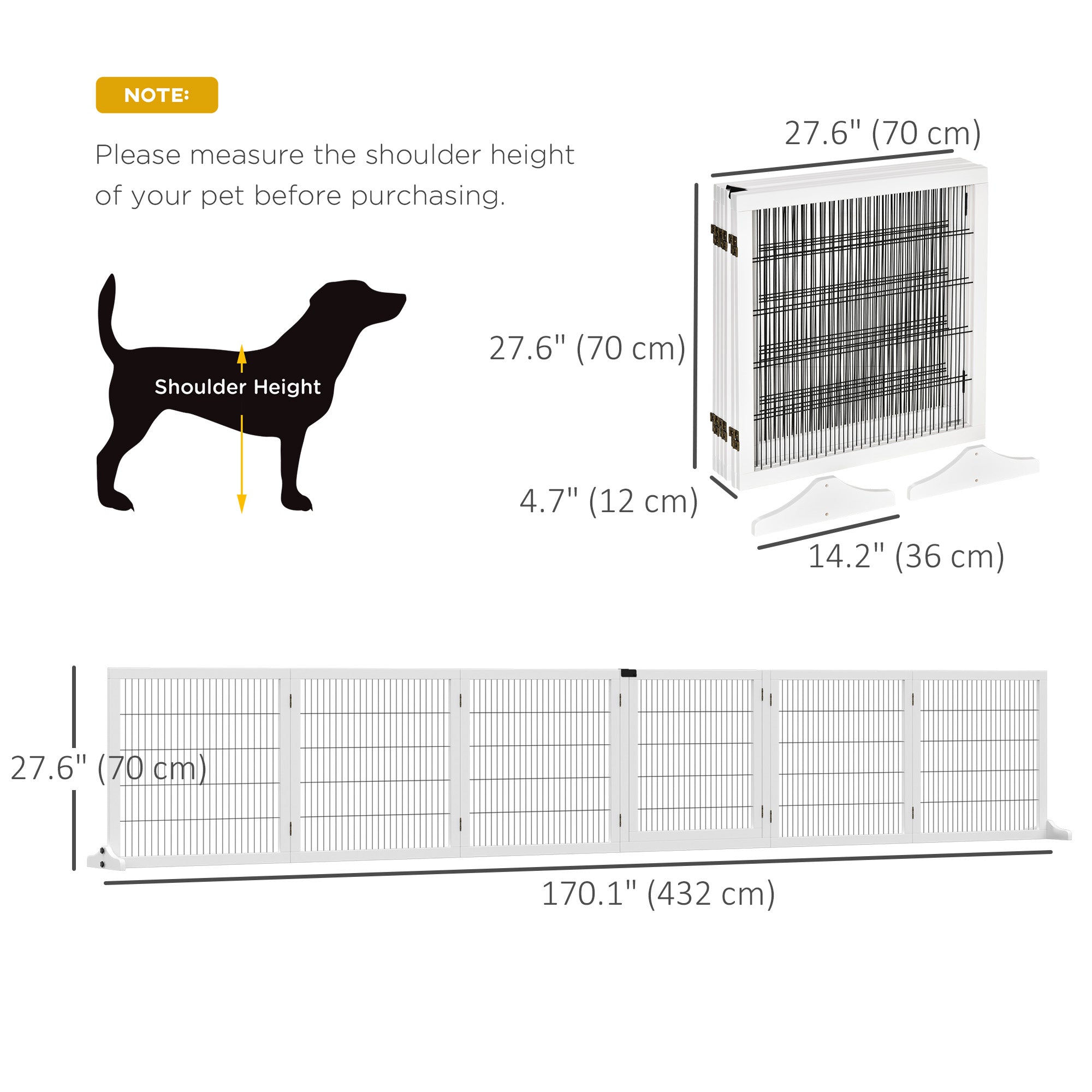 Wooden Freestanding Pet Gate w/ 2 Support Feet, White Houses, Kennels & Pens   at Gallery Canada