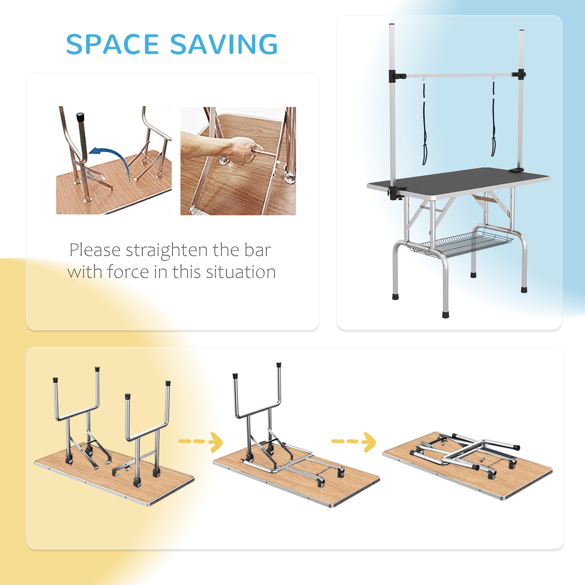 Adjustable Dog Grooming Table with 2 Safety Slings, Storage Basket, Black Dog Grooming Tables at Gallery Canada