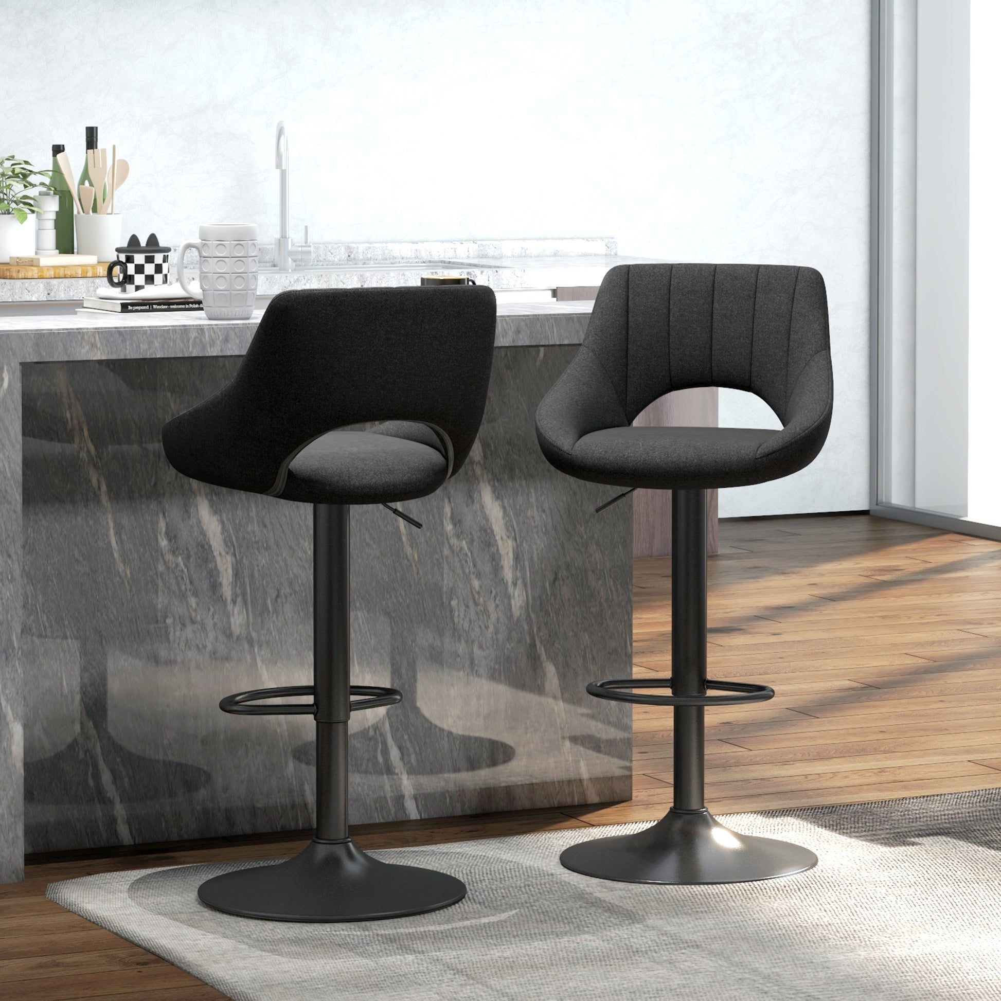 Swivel Bar Stools Set of 2, Linen Upholstered Counter Height Barstools with Round Metal Base Bar Stools   at Gallery Canada