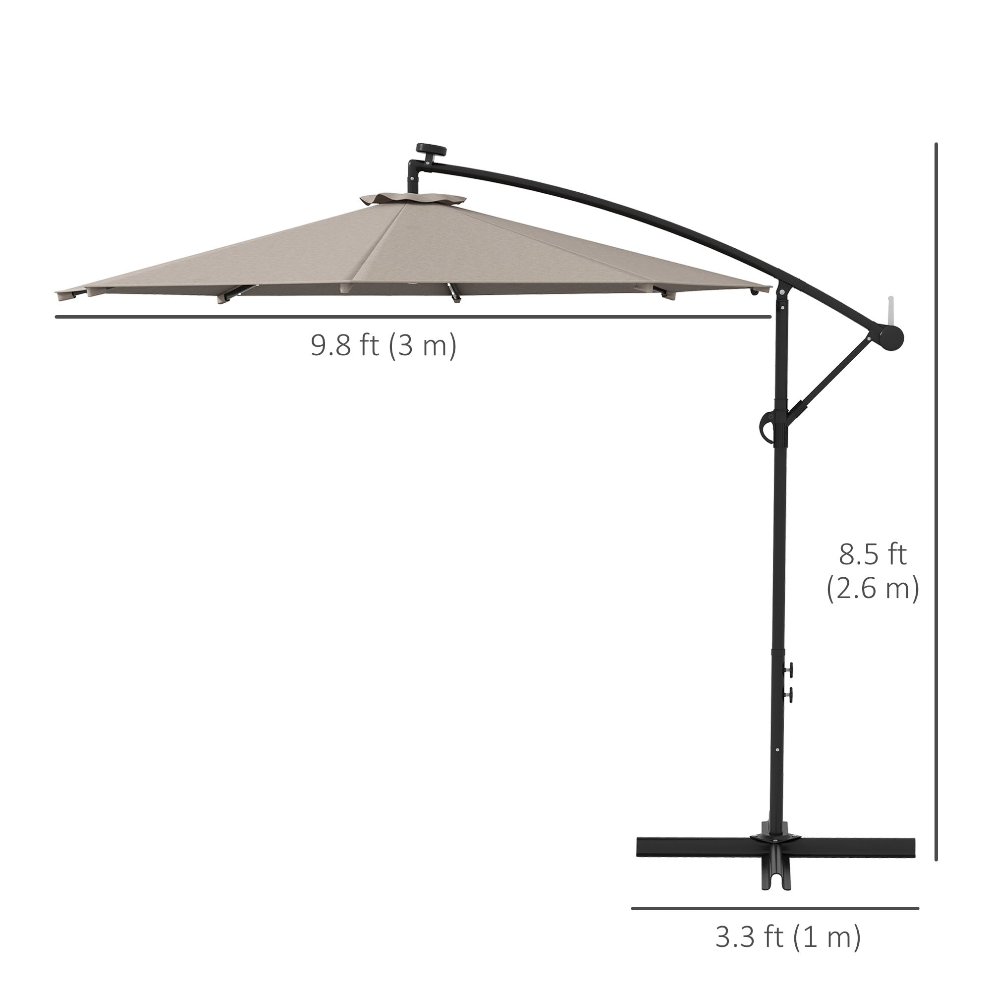 10ft Outdoor Cantilever Umbrella Banana Umbrella with Solar Lights and Adjustable Angle for Patio Backyard Khaki Cantilever Umbrellas at Gallery Canada