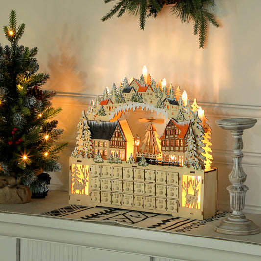 Wooden Christmas Advent Calendar with 24 Fillable Countdown Drawers and LED Lights, Battery Operated, Reusable Christmas Advent Calendars   at Gallery Canada