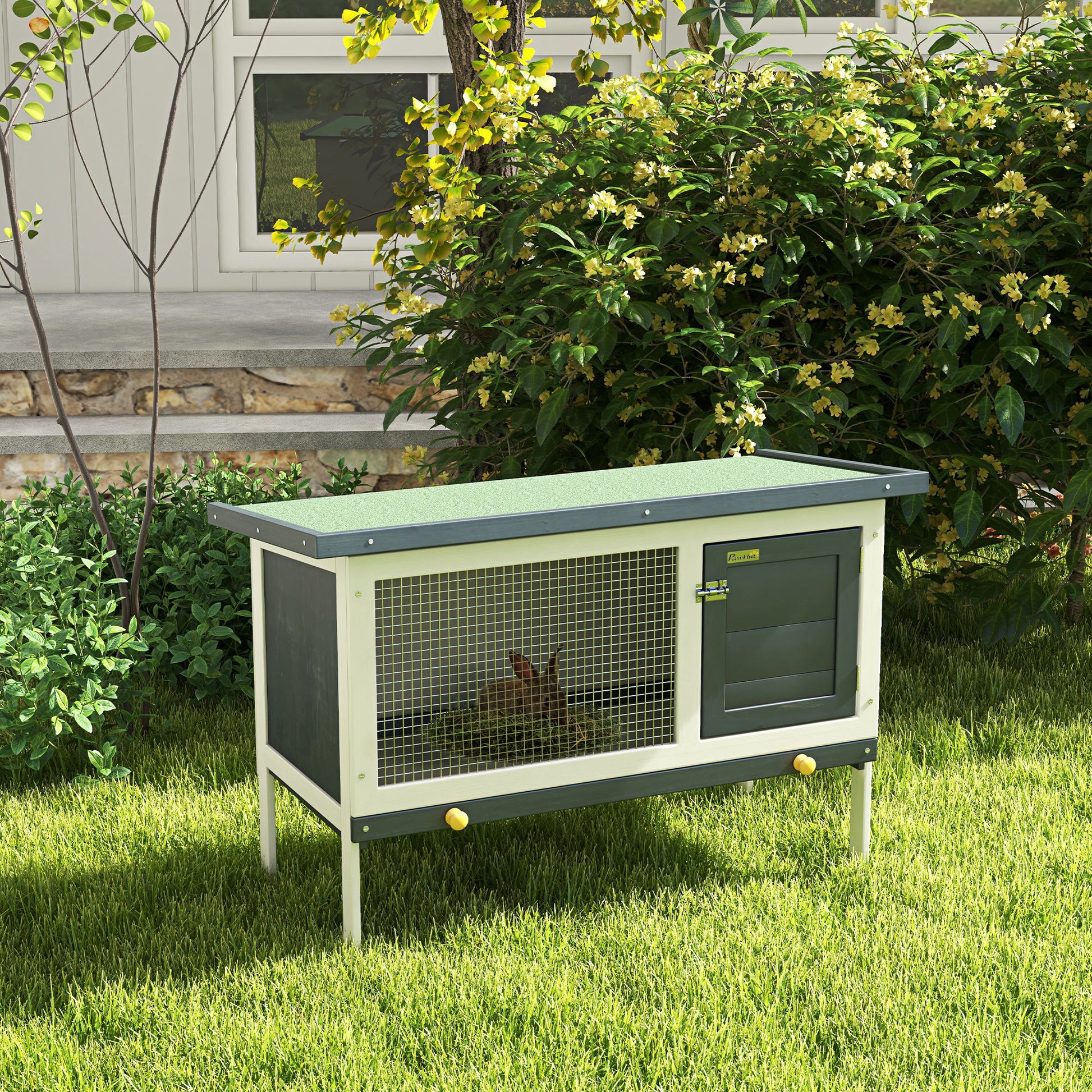 Wooden Outdoor Rabbit Hutch for Small Pet w/ Slide-out Tray, Openable Roof, 35" W x 18" D x 26" H, Black Rabbit Hutch   at Gallery Canada