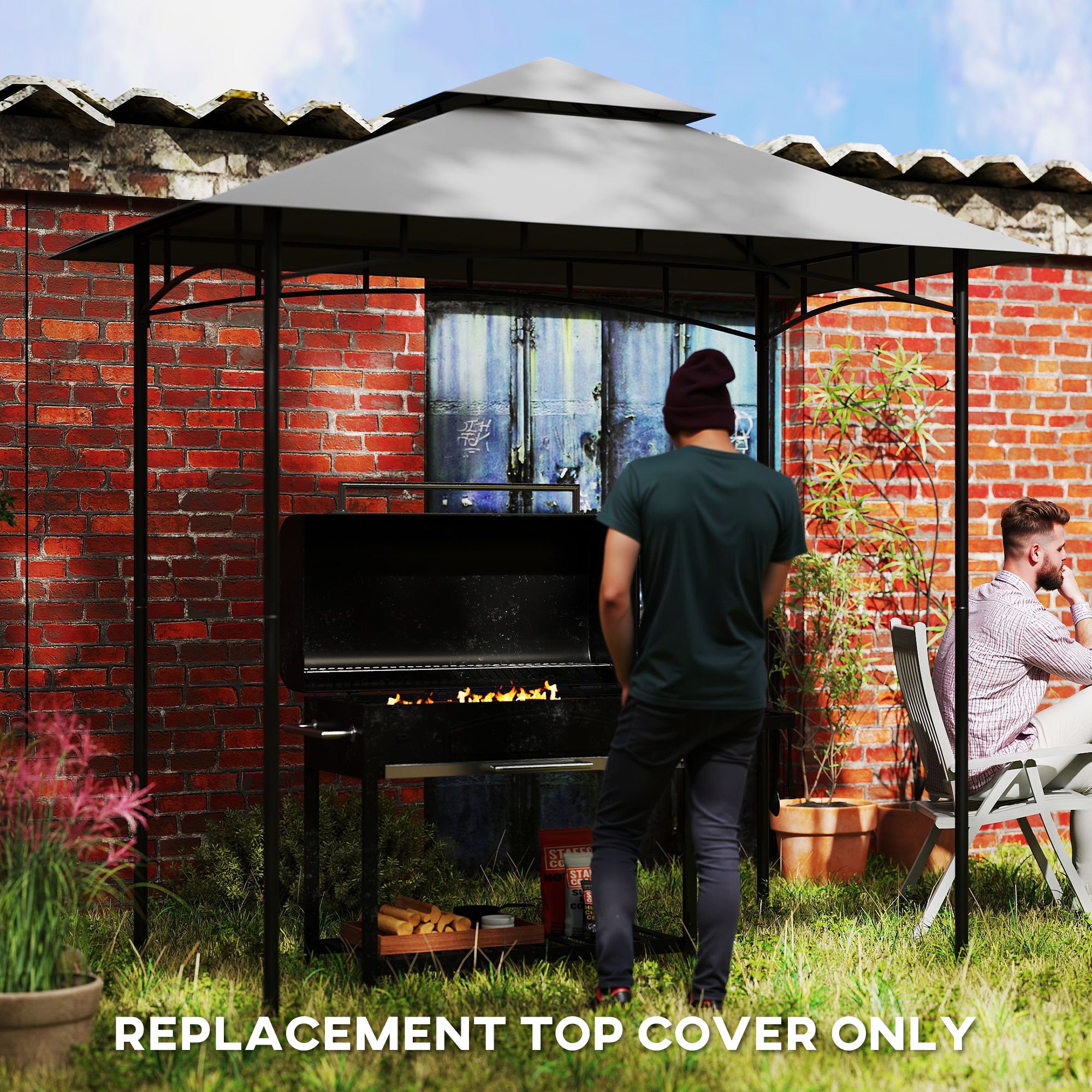 BBQ Gazebo Canopy Replacement Roof, 5' x 8' Grill Gazebo Roof with UPF50+ Double Tiered Top Cover, Dark Grey Gazebo Canopy Replacement at Gallery Canada