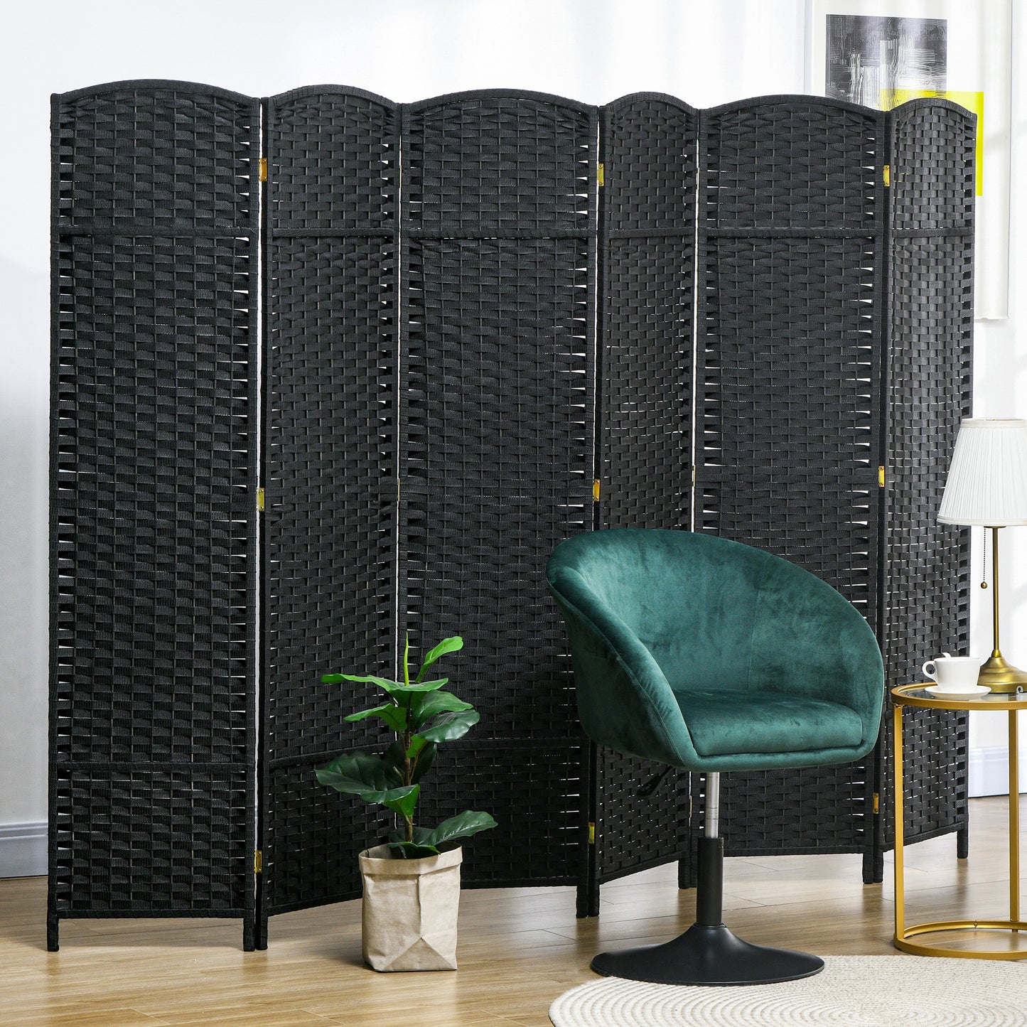 5.6 Ft Tall Folding Room Divider, 6 Panel Portable Privacy Screen, Hand-Woven Partition Wall Divider, Black Room Dividers Black  at Gallery Canada