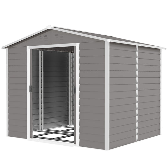 8' x 7' Outdoor Storage Shed, Galvanized Steel Metal Garden Shed w/ Sliding Lockable Doors, Floor Frame, Vents, Waterproof Tool Shed for Backyard, Lawn, Patio, Light Grey Sheds at Gallery Canada